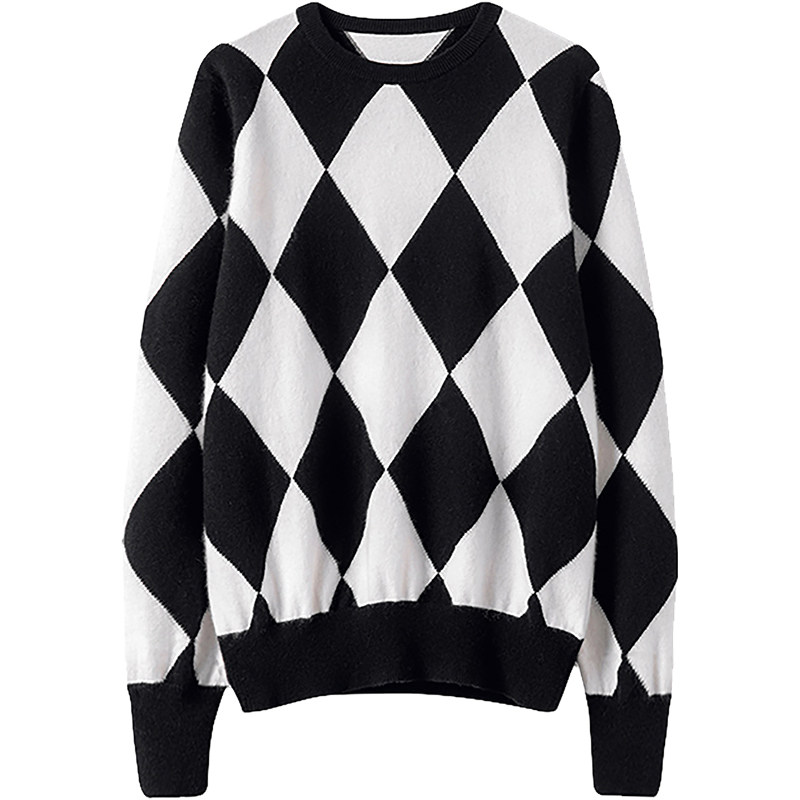 与生俱来好气质！！菱格圆领山羊绒衫女纯羊绒毛衣打底针织衫宽松,淘宝优惠券,粉丝福利购,淘宝优惠卷