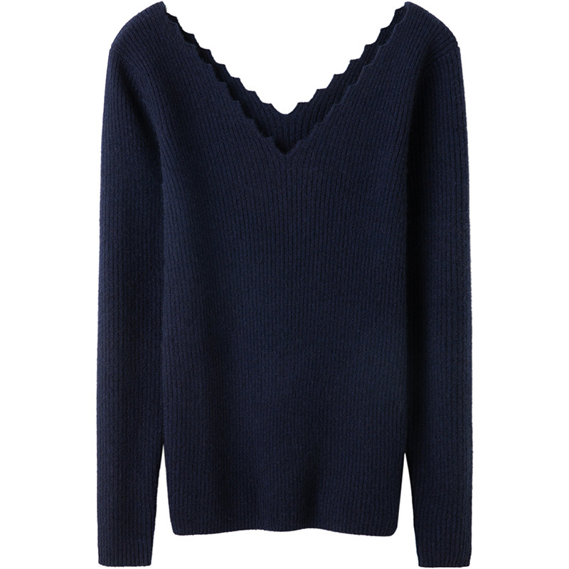 意想不到的好看~锯齿纹前后V领羊绒衫女纯羊绒毛衣修身针织打底衫,淘宝优惠券,粉丝福利购,淘宝优惠卷