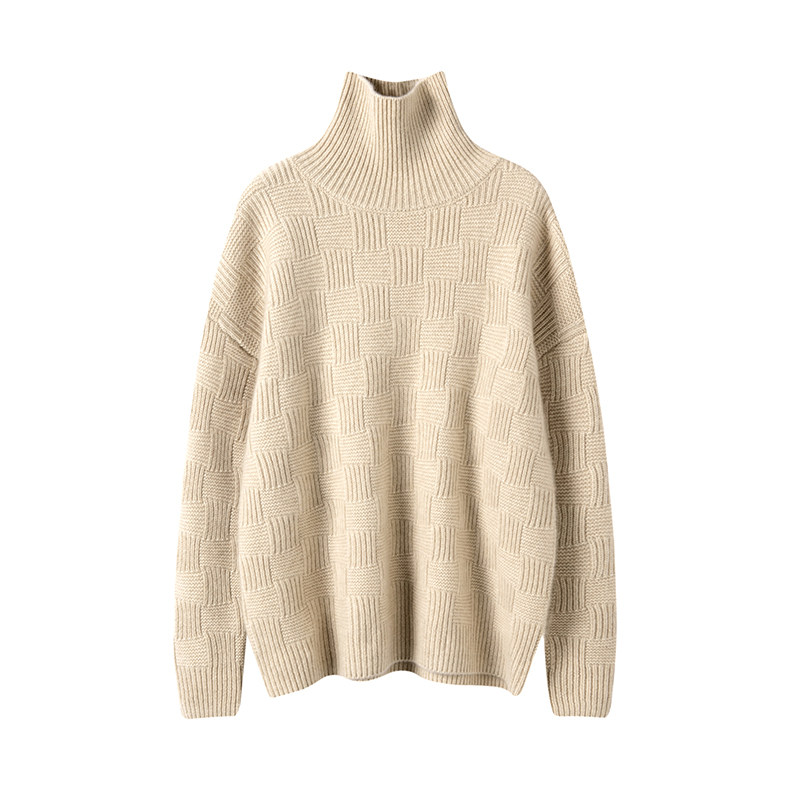气质爆棚耐看~重磅加厚！方格立体坑条高领羊绒衫女纯羊绒毛衣冬,淘宝优惠券,粉丝福利购,淘宝优惠卷