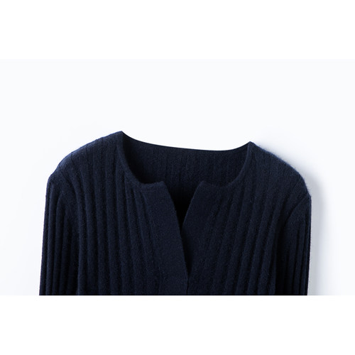 巨星般提气质～衬衫领羊绒衫女秋冬半开领粗坑条100%纯山羊绒毛衣 - 图1