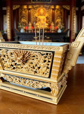 奏板双色马槽炉四方复古香炉木雕