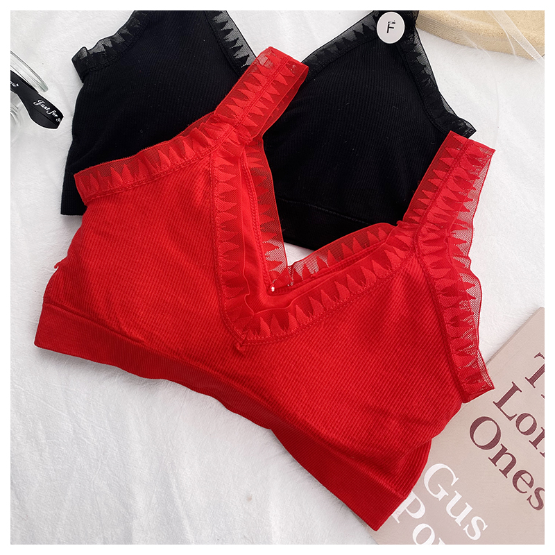 黛美芮7360 宽肩带前后V领乳胶垫抹胸聚拢上托美背舒适内衣女文胸 - 图0