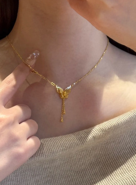 官方正品丨复古新中式超闪小蝴蝶流苏项链女国风18k金碎金子仙蝶