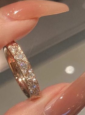 官方正品丨小红书爆款满钻菱形拉丝戒指男女对戒精致轻奢冷淡风叠