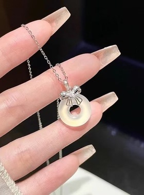 官方正品丨蝴蝶结平安扣白玉髓项链女ins爆款国风新中式送闺蜜