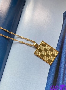 哑光麻花方牌饰品情侣吊坠项链