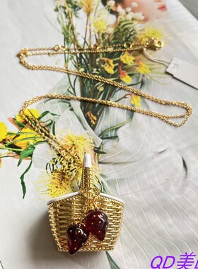 新款ks田园风复古优雅气质草莓小篮子水果长款项链