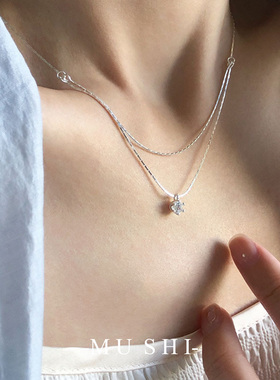 S925纯银双层单钻竹节蛇骨项链