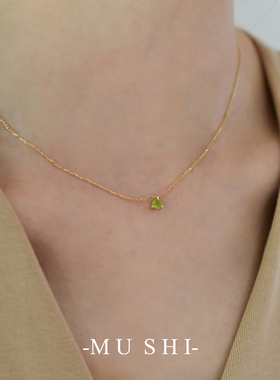 s925纯银镀14K金橄榄绿锆石项链