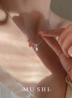 泪水滴吊坠项链通体s925纯银锆石