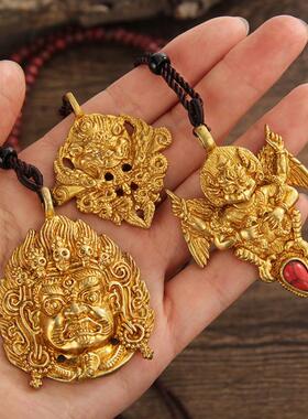 纯铜鎏金大威德不动明王吊坠项链