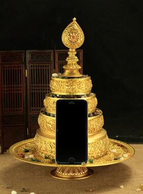 尼泊尔工艺纯铜八吉祥曼扎盘精美手工雕刻佛堂七宝曼扎盘
