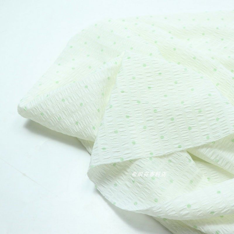 米色绿波点褶皱条纹雪纺布料夏季田园连衣裙服装发圈手工diy面料,淘宝优惠券,粉丝福利购,淘宝优惠卷