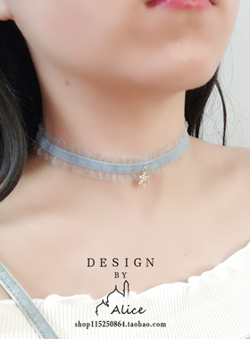 雪花原创女颈带choker灰蓝色项圈