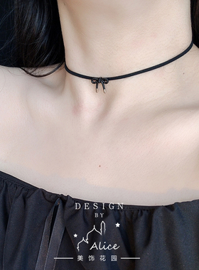 不掉色黑色皮绳百搭蝴蝶结项圈女