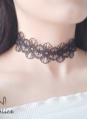 超仙黑白色蕾丝蝴蝶结女脖子饰品