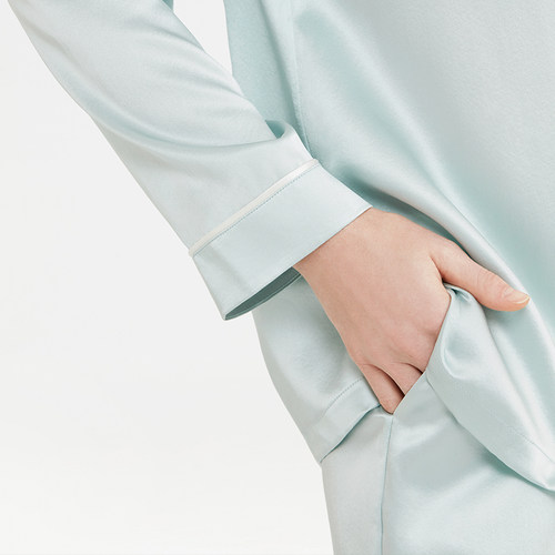 ROYALCOVER/罗卡芙冰薄荷桑蚕丝睡衣女长袖真丝家居服春秋套装 - 图2