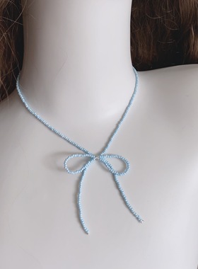 一件包邮朵拉手作超细冷淡风串珠蝴蝶结芭蕾风多巴胺彩色甜美颈链