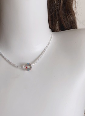 25元包邮朵拉手作童趣波点撞色透明泡泡串珠项链小众颈链少女百搭