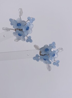 蓝色系超仙串珠花朵耳环耳针