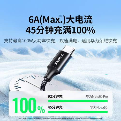 绿联type-c数据线快充适用华为充电线荣耀小米安卓Mate80Pro充电线usb转typec100wtypec车载闪充编织数据线6a - 图1
