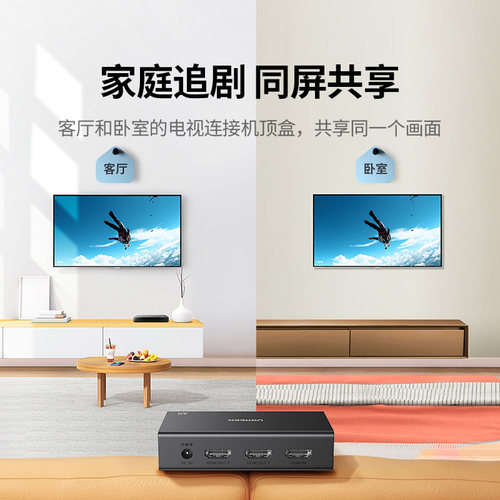 绿联hdmi分配器一分二同时显示一进二出分屏器4k高清线接电脑音视频信号分频转换一拖二扩展切换画面同屏共享 - 图0