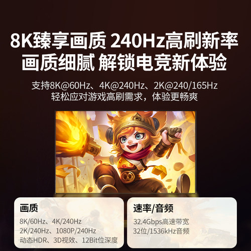 绿联minidp转dp线1.4迷你8k高清连接雷电2小转大接口转接头适用苹果笔记本电脑macbook外接大屏显示器240/144 - 图0