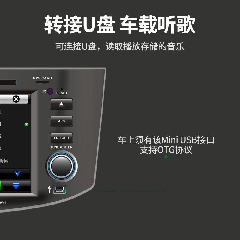绿联车用u盘转接头车载miniusb汽车音响听歌mp3/4优盘读卡器otg迷你转换器导航通用t型接口usb插头数据连接线-图1
