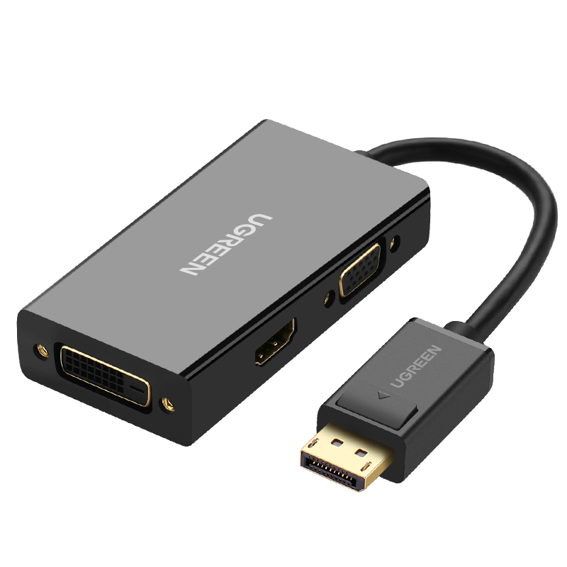 绿联DP转HDMI/DVI/VGA转换器三合一电脑接显示器投电视视频转接头 - 图0