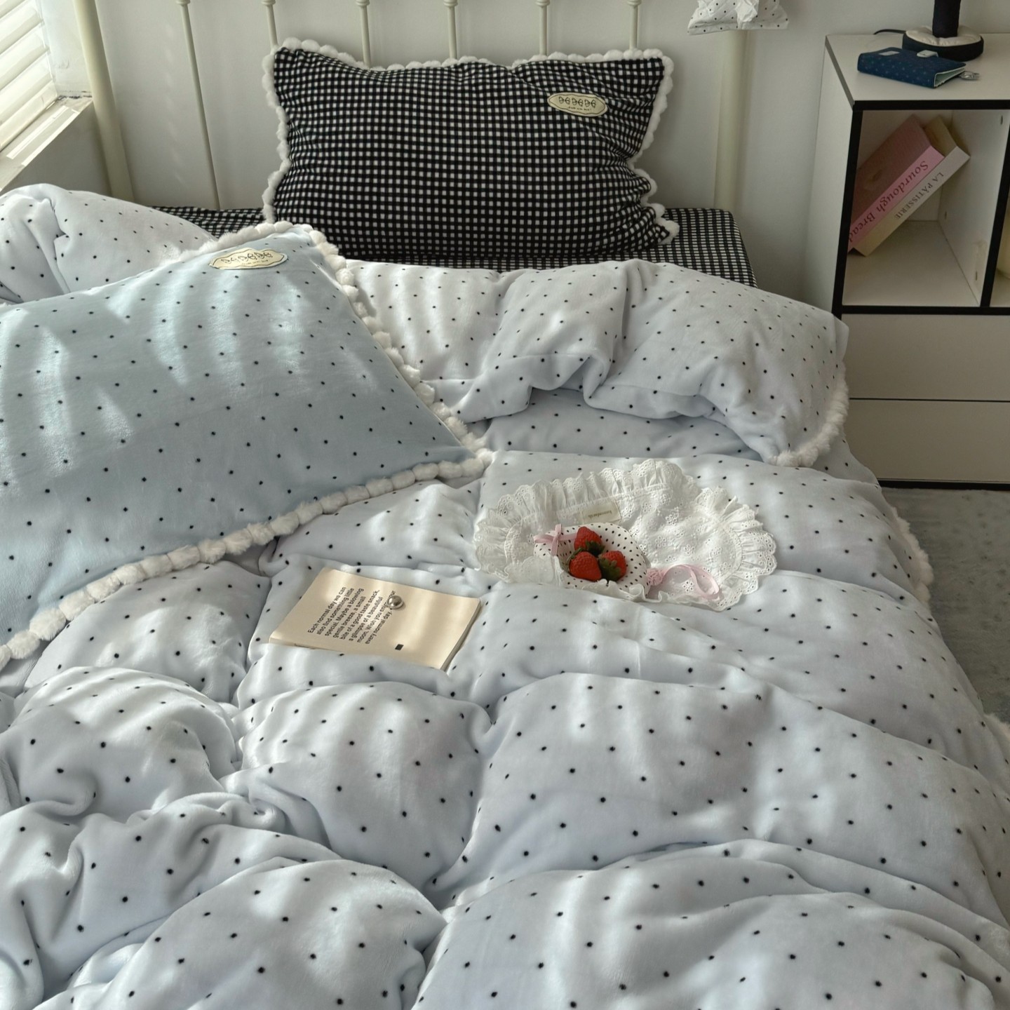 梨梦 薄荷波点 ins保暖加厚牛奶绒四件套床单被套珊瑚绒床上用品,淘宝优惠券,粉丝福利购,淘宝优惠卷