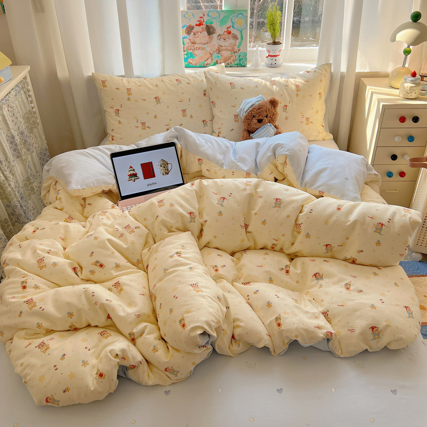 梨梦 魔法星星仔 可爱纯棉四件套全棉床单被套床笠款宿舍床上用品,淘宝优惠券,粉丝福利购,淘宝优惠卷