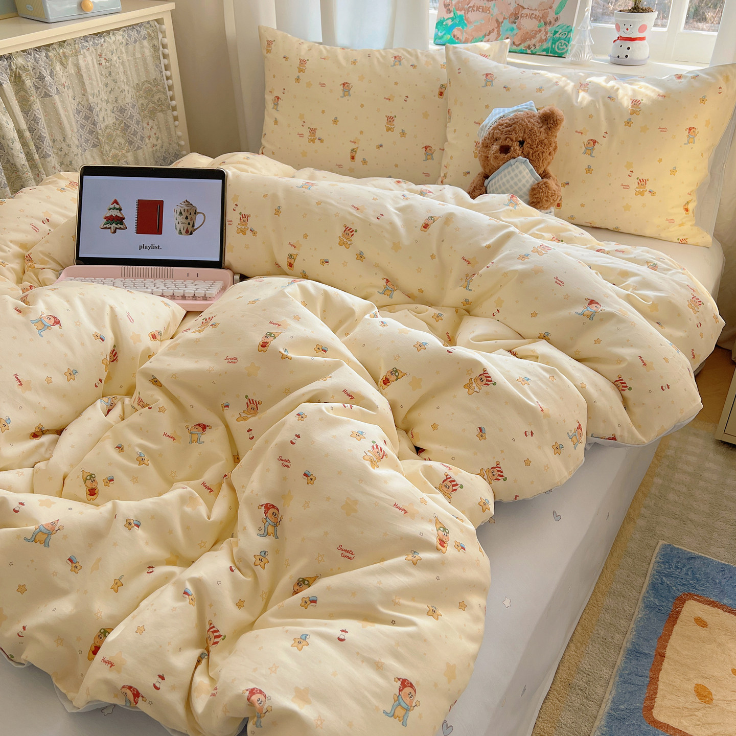 梨梦 魔法星星仔 可爱纯棉四件套全棉床单被套床笠款宿舍床上用品,淘宝优惠券,粉丝福利购,淘宝优惠卷