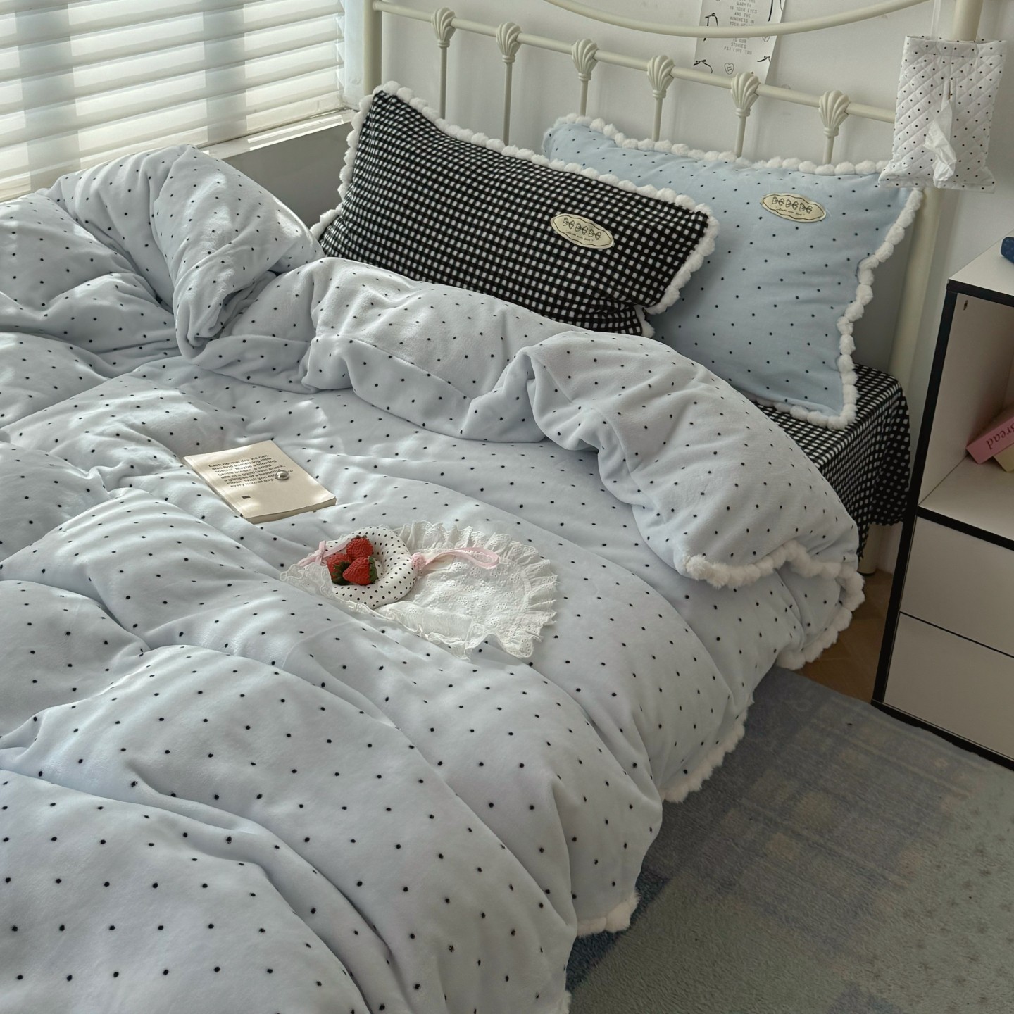 梨梦 薄荷波点 ins保暖加厚牛奶绒四件套床单被套珊瑚绒床上用品,淘宝优惠券,粉丝福利购,淘宝优惠卷