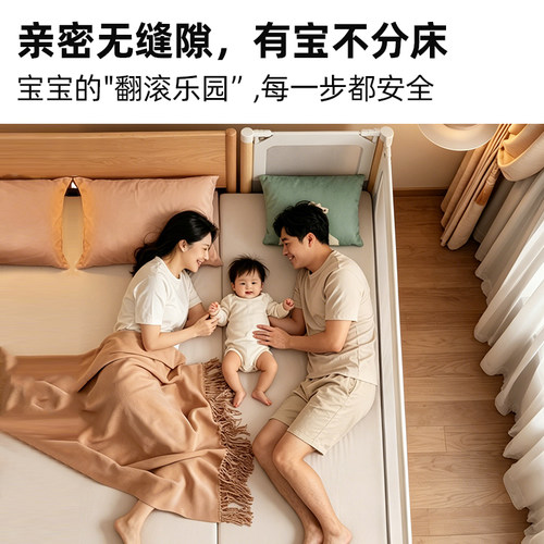 拼接床实木小床护栏升降宝宝儿童床边加宽拼接神器大人可睡婴儿床 - 图1
