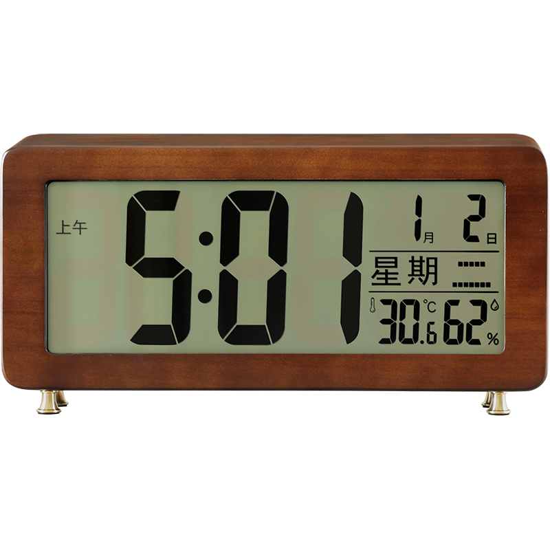 汉时现代简约胡桃木摆件时钟时尚温湿度显示装饰座钟创意钟表D555,淘宝优惠券,粉丝福利购,淘宝优惠卷