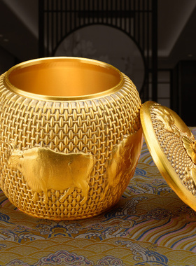 五牛图茶叶罐黄铜家用