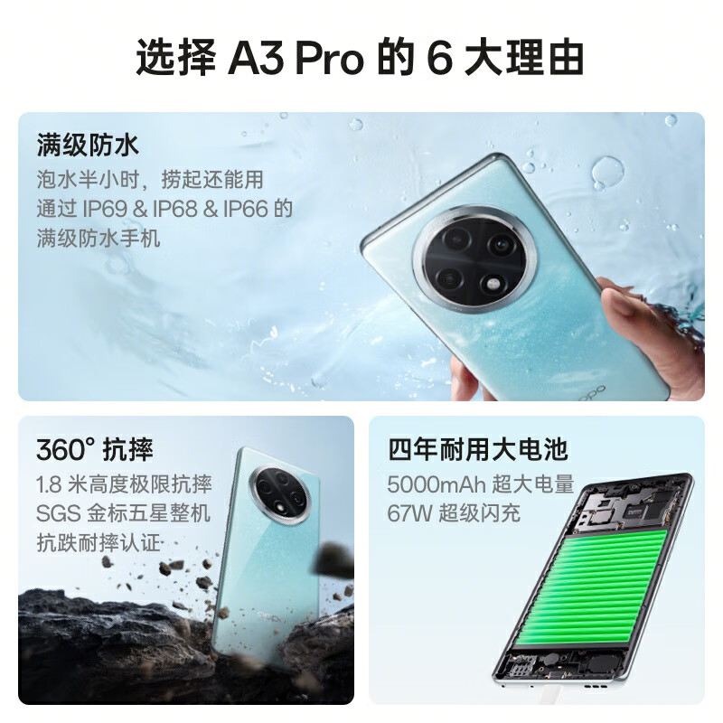 【新品上市】OPPO A3 Pro 5G 耐用战神 满级防水 360°抗摔 四年耐用大电池 AI手机学生手机oppo