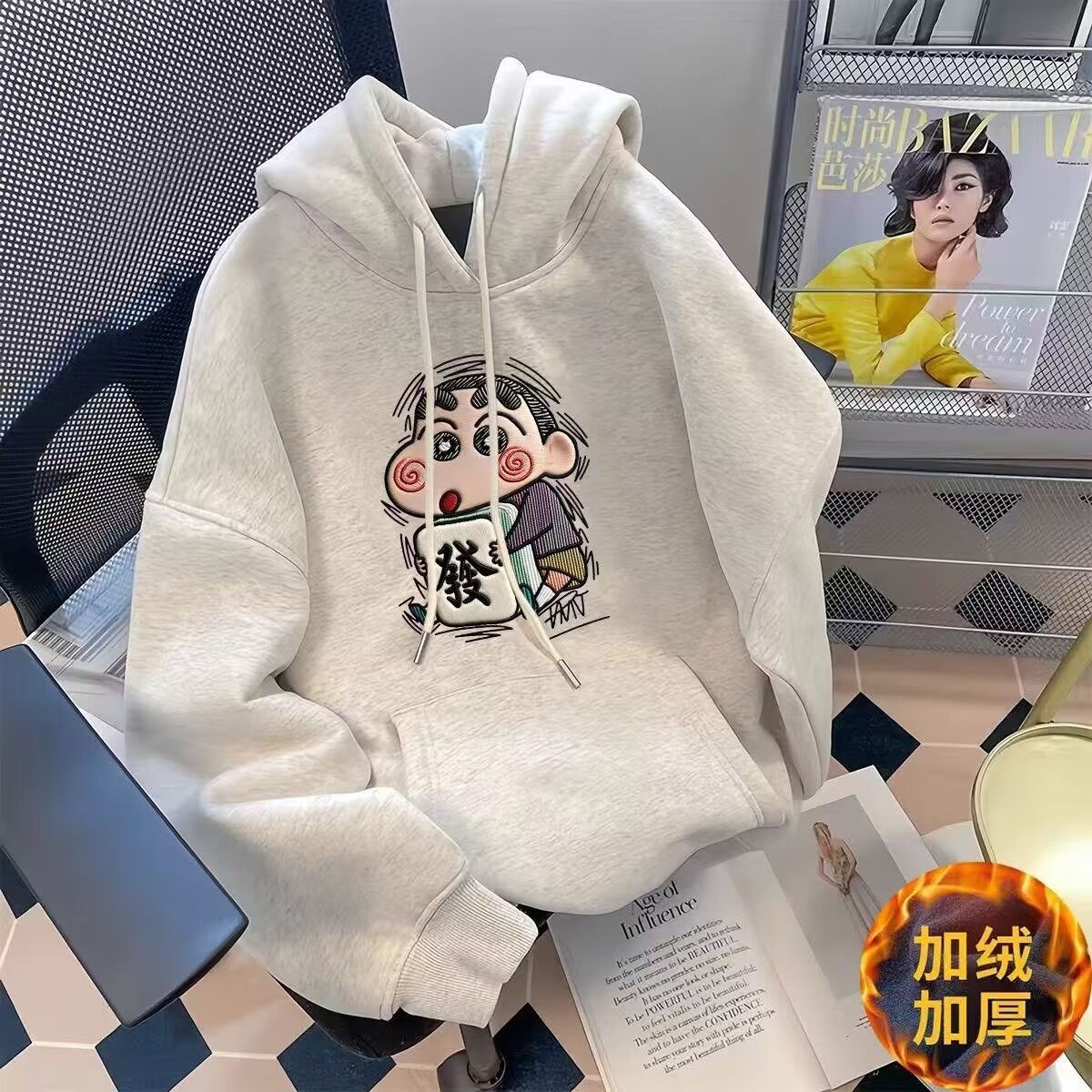 2025新款花灰色美式复古卡通印花连帽卫衣男女秋冬季加绒宽松外套,淘宝优惠券,粉丝福利购,淘宝优惠卷