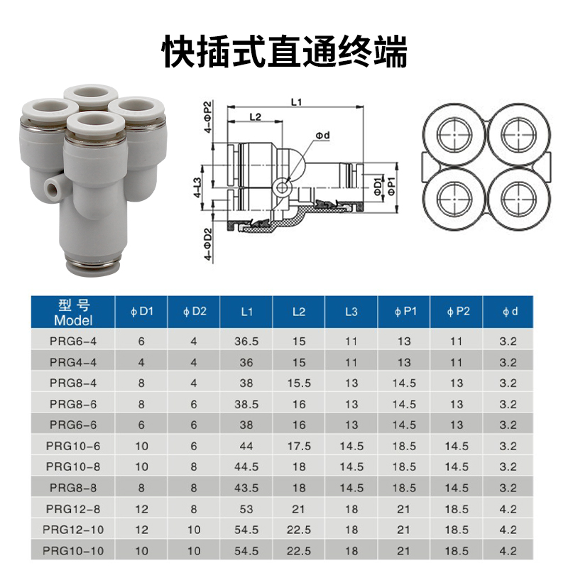 PU气管Y型5五通接头PRG12-10-08-06-04气动快插一转4四通变径螺纹 - 图0