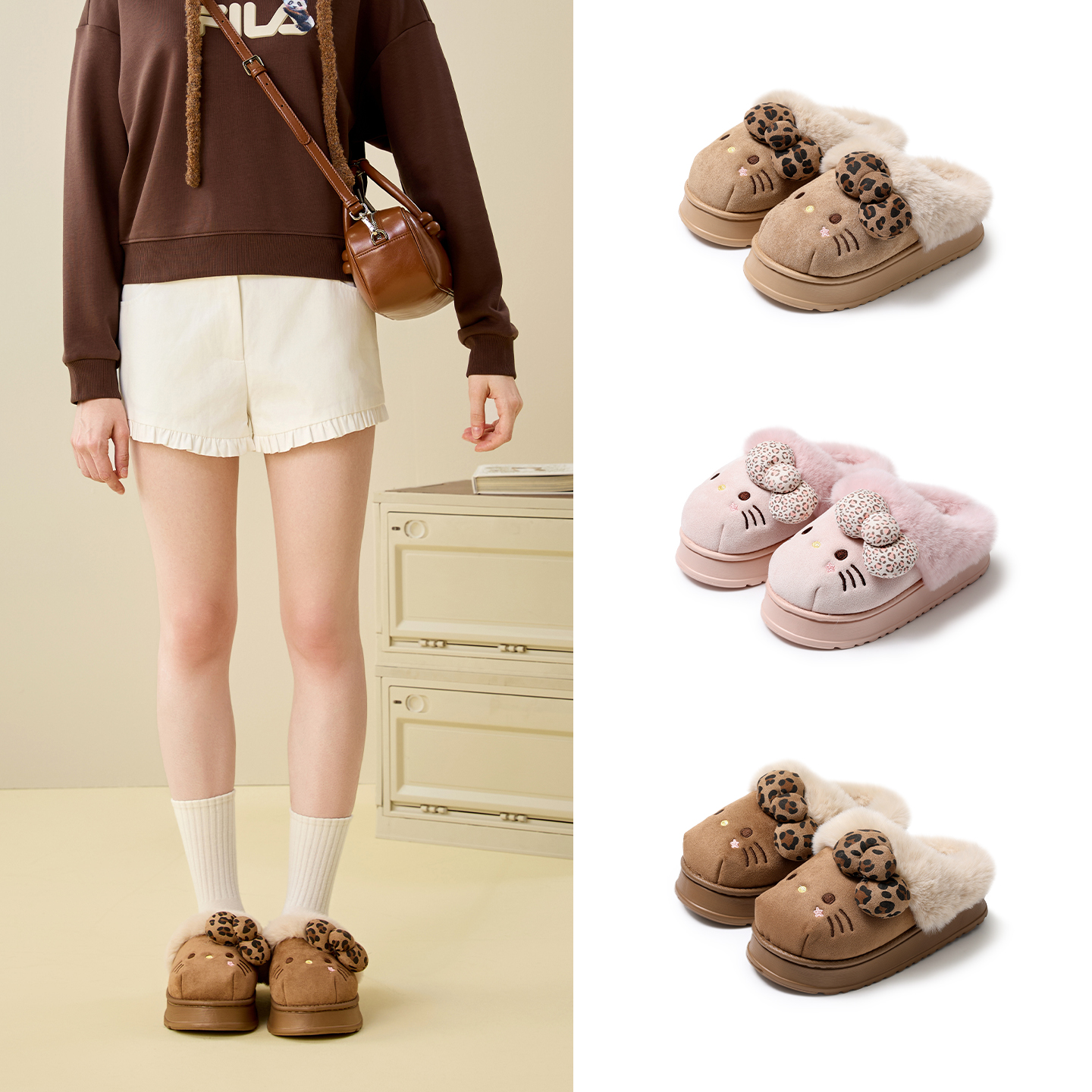 hellokitty毛毛棉拖鞋女秋冬季2025新款加厚加绒可爱厚底防滑外穿 - 图3