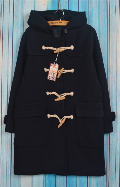 古着vintage大衣 文艺学院风纯色日系长款牛角扣羊毛呢外套{B}