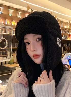 2026新款秋冬季双面羊羔毛可爱女百搭保暖方风雷锋帽护耳骑行帽