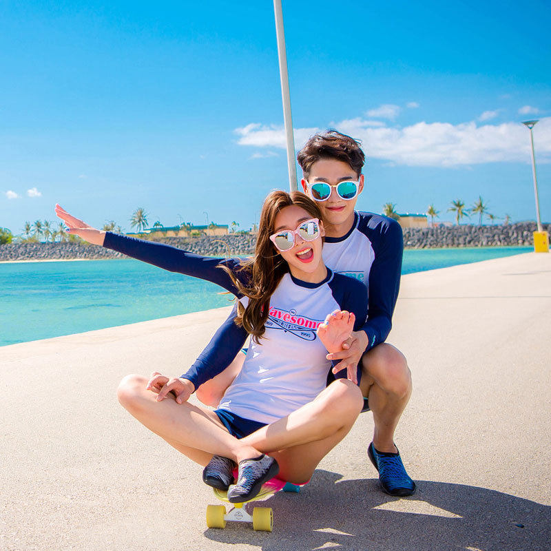 夏季分体防晒长袖潜水显瘦遮肉泳衣平角五分泳裤情侣装泳衣男女,淘宝优惠券,粉丝福利购,淘宝优惠卷