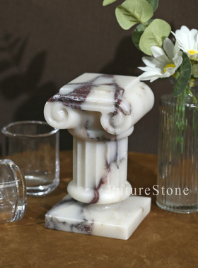 天然大理石罗马柱立柱摆件轻奢高级感客厅书房装饰品