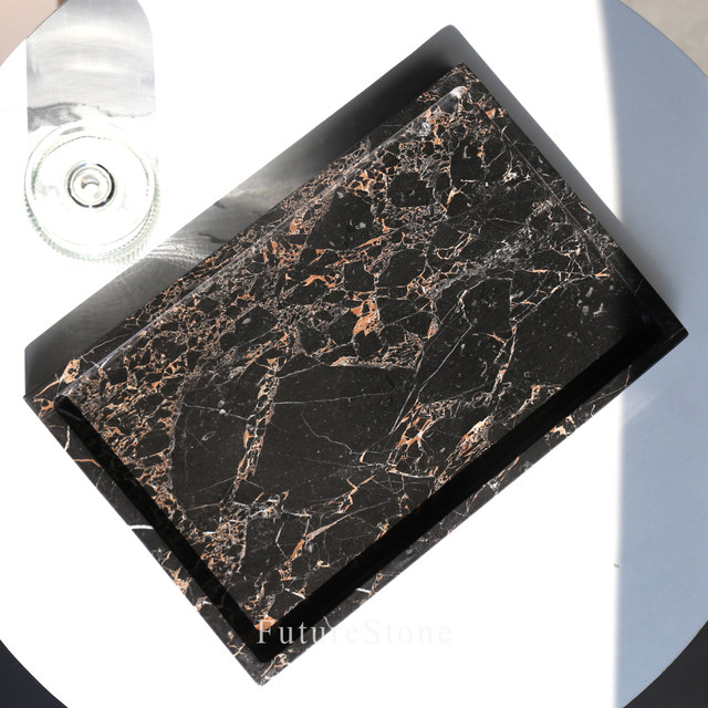 Light luxury natural black gold flower marble rectangular tray bathroom lotion bottle storage tray skin care products cosmetic storage