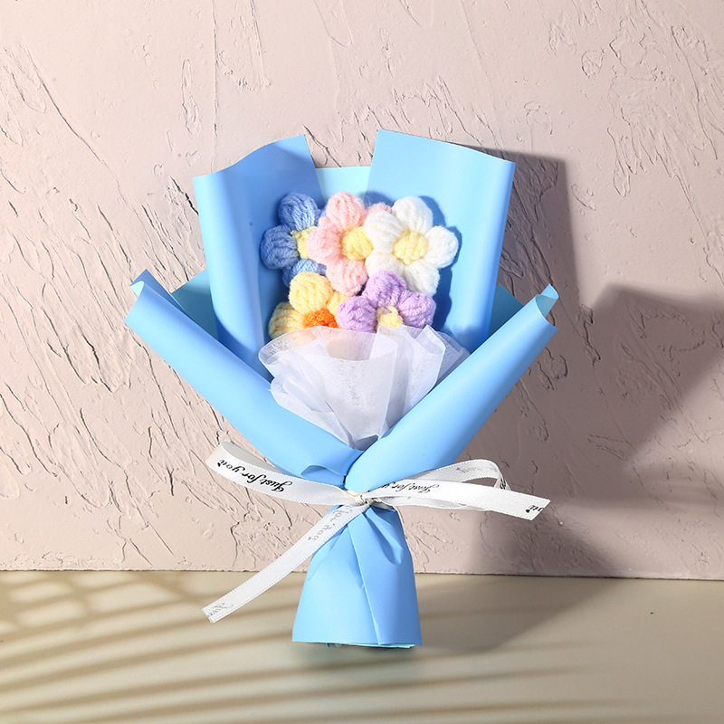 三八妇女节礼物创意针织花泡芙花小花束毛线花束节日装饰小礼品