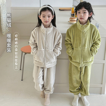 Child Sleepwear Autumn Winter Style New Warm Male And Female Child Corolly Coral Suede Baby Home Conserved 2023 Du Xiaoresidence