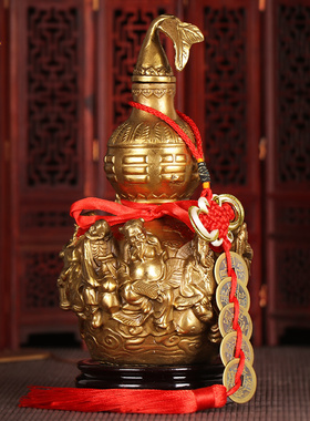 纯铜葫芦摆件开口招财五帝钱挂件