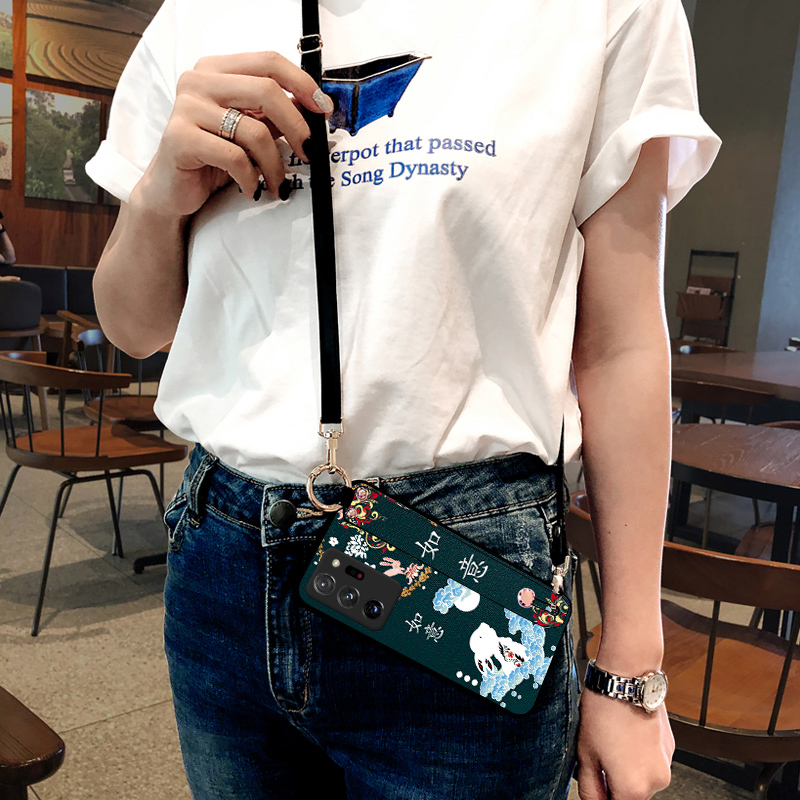 Aimak适用三星S20plus手机壳三星note20ultra保护套S20斜挎挂绳腕带款S20+兔子皮质感如意可调可爱时尚潮牌 - 图2