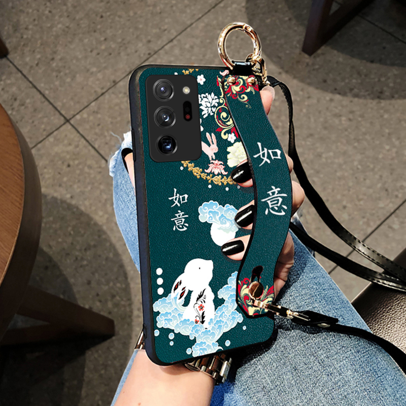Aimak适用三星S20plus手机壳三星note20ultra保护套S20斜挎挂绳腕带款S20+兔子皮质感如意可调可爱时尚潮牌 - 图0